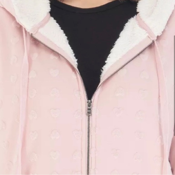 Bobeau Blush Hearts Zip Up Hooded Jacquard Jacket - Picture 3 of 8